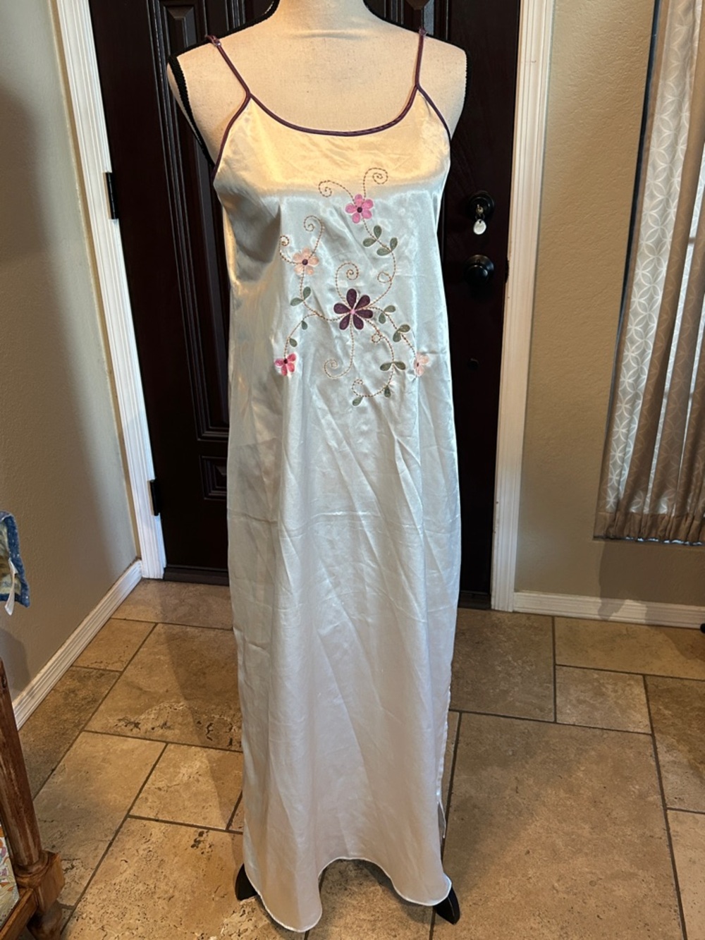 Vintage Satin Embroidered Nightie Slip Dress